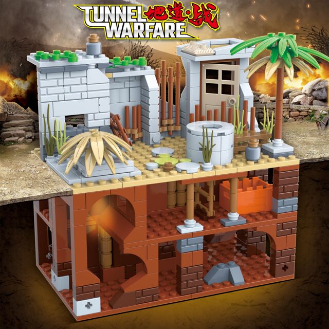Suitable for Lego Bricks, Underground War Minifigures, Assembled Eighth Route Army Figures, Guerrilla Ruins, Trenches, Children's Toys