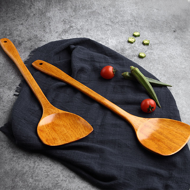 Long handle and long wooden shovel non-stick pot special cooking shovel household kitchen utensils solid wood wooden spatula wood high temperature resistance