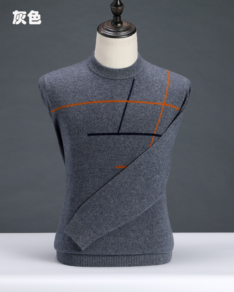 Ordos áo len cashmere nguyên chất mùa đông mới trung niên cổ tròn dày bố mặc áo len len nam đan áo len nam