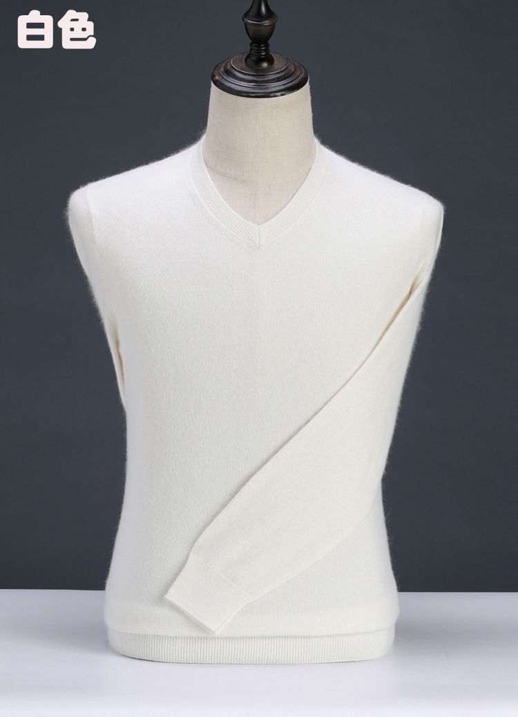 Ordos nam màu rắn cashmere áo trung niên nhung v-cổ mỏng phần cổ áo hình trái tim len quần áo áo thun dài tay nam