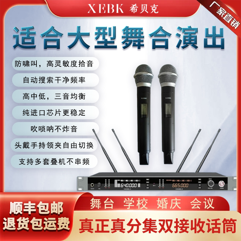 Xibek Xebk True Diversity Wireless Microphone for Performances, Schools, Weddings, Stages, Conferences, High-End Microphone, One-To-Two