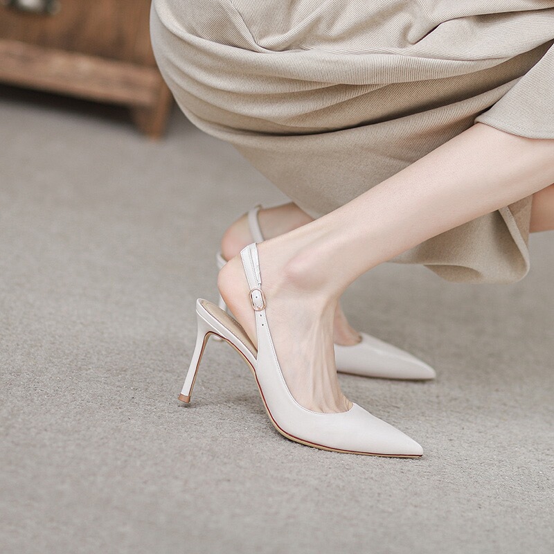 First-Layer Cowhide Soft Leather Fashionable 2026 Summer New Wear-Resistant White High-Heeled Shoes with Air Cushion Back Shallow Mouth Sandals for Women