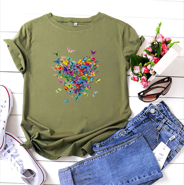 Cotton T-Shirt Women S-5XL Women Cotton t-shirt ladies tops Butterflies