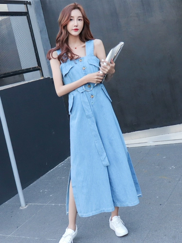 Комбинезон, летние джинсовые штаны, в корейском стиле, подходит для подростков, высокая талия