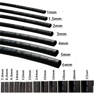 High quality thermal shrinkage pipe Black diameter 1 2 3 4 5 7 8 9 12 14 18 0 6mm Electroelectrical casing