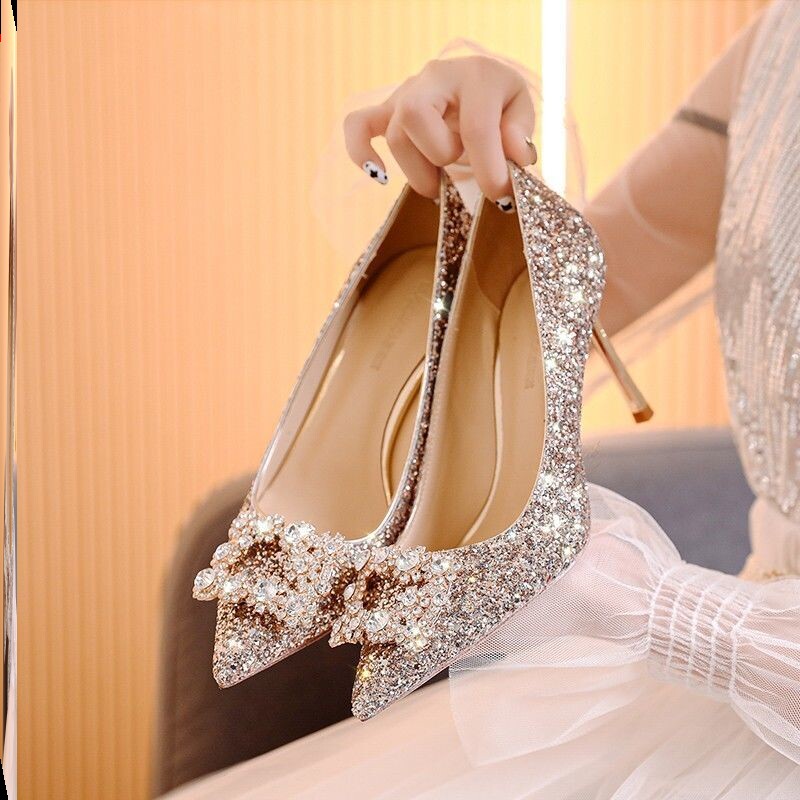 Wedding Shoes Bridal Shoes Women's Style High Heels Shoes Temperament Pearls Banquet Crystal New Wedding Celebrities