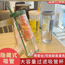 Black Tech Water Glass Creative Fruit Cup Tea Tea Water Separation Cup Men and women Students Fall Resistant Portable Folding Straw Cup