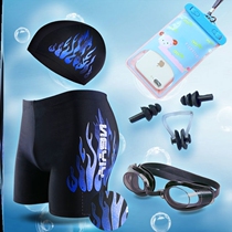 Swimming Trunks Swimming Cap Swimming Goggles Three Sets Nets Red Wind Swimsuit Loose Personality Summer Suit Professional Training Boys Beach