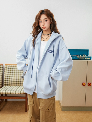 Толстовка с капюшоном, осенняя куртка, кардиган с молнией, с вышивкой, оверсайз