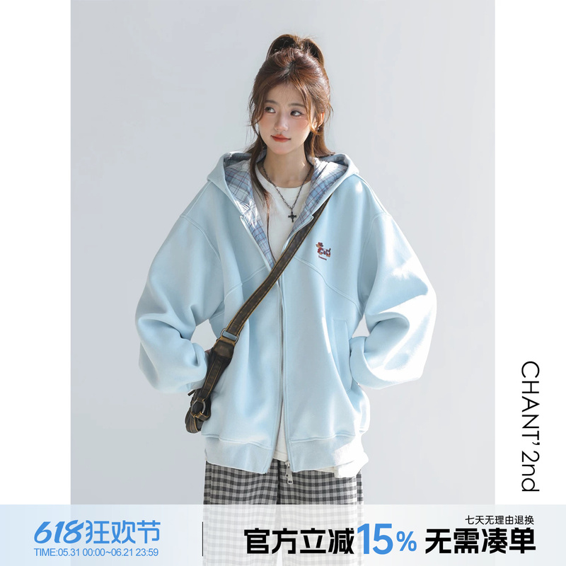 「Chant2Nd」Korean-Style Plaid Embroidered Dachshund Dog Jacket for Women, Spring Lazy Loose Sweatshirt Cardigan Clothing 「Chant2Nd」Korean-Style Plaid Embroidered Dachshund Dog Jacket for Women, Spring Lazy Loose Sweatshirt Cardigan Clothing