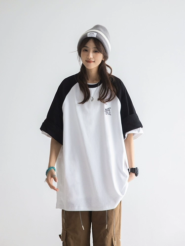 Ретро футболка для отдыха, в американском стиле, оверсайз, круглый воротник