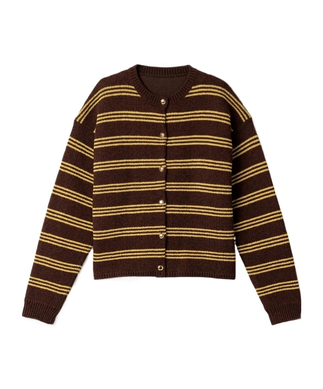 【Correct Version】Miu Miu 2026 Autumn/Winter New Style Women's Trendy Striped Knitted Sweater with Micro Logo on the Chest in Socialite Style