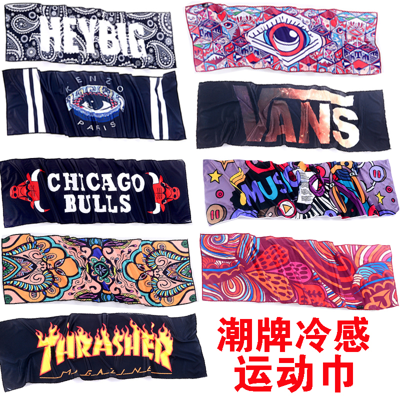 Hip-Hop Towel Trendy Brand Fitness Cold Sports Towel Graffiti Harajuku Street Hip-Hop Running Basketball Sweat Towel Quick-Drying