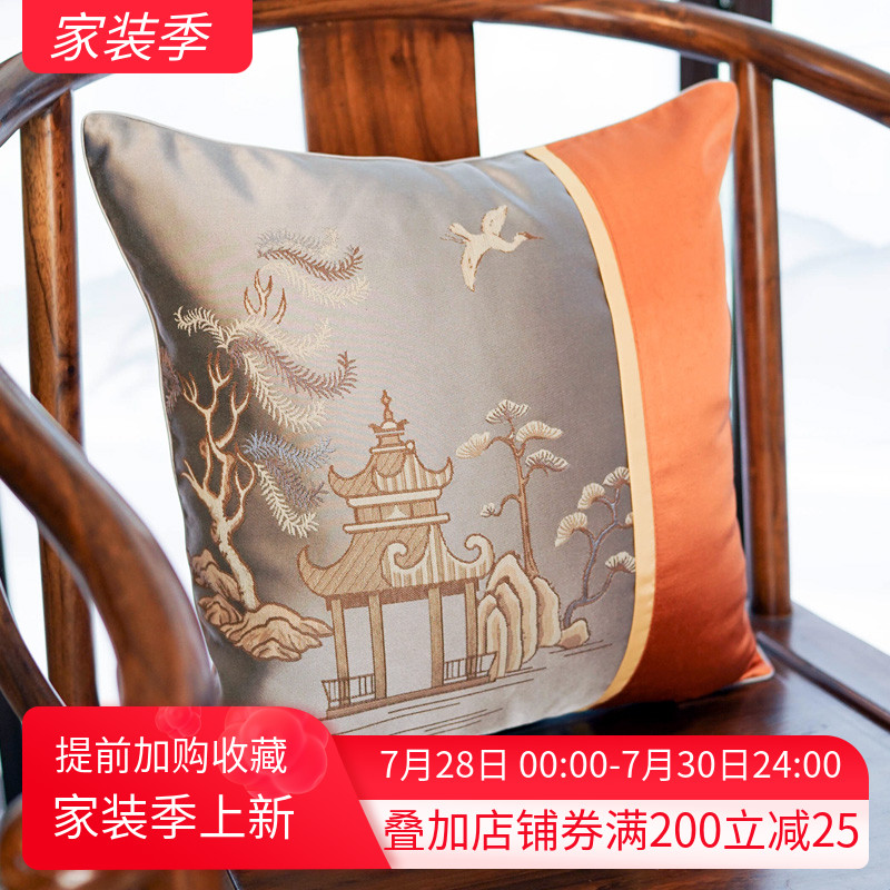 New Chinese Cuddle Pillow Living-room Sofa Cushions China Wind Cloth Art Leaning Pillow Light Lavish Bedside Backrest Embroidered Waist Pillow Custom