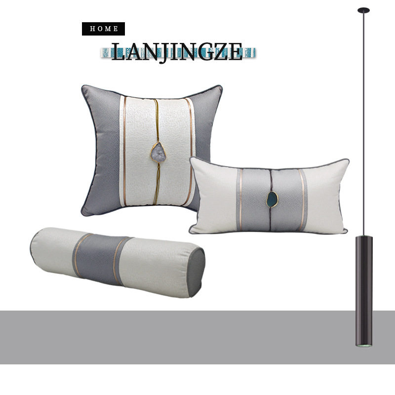 Model room New Chinese cushion silver cover gray luxury sofa cushion cushion cover Backbed head back pillow pillow
