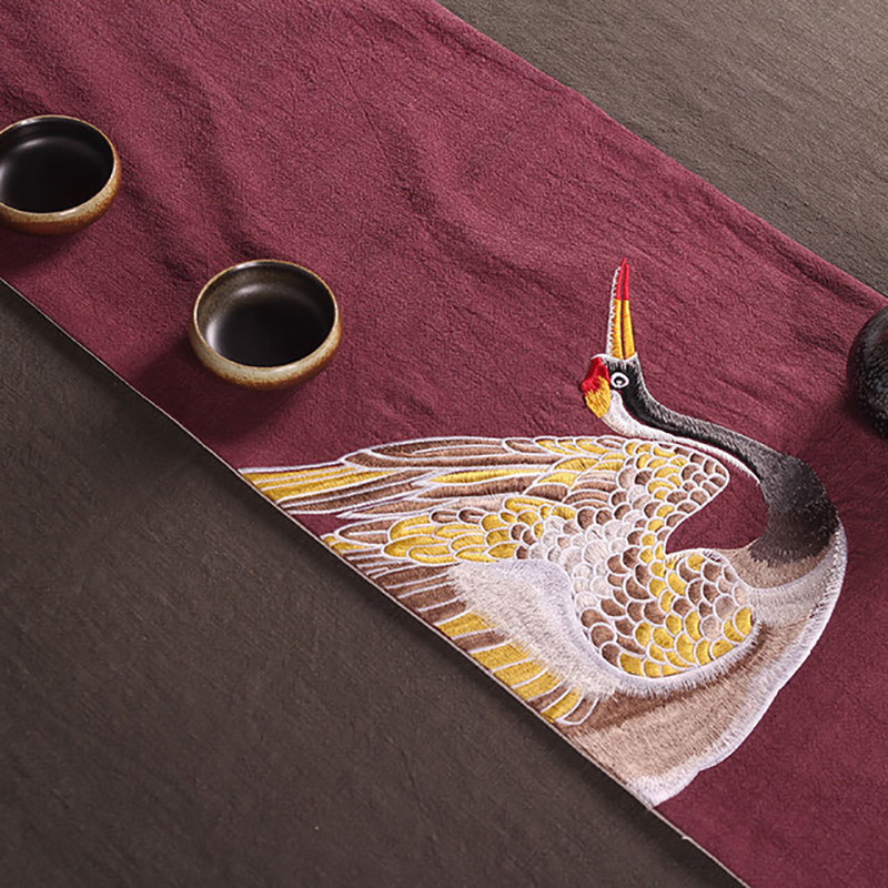 Handmade Zen tea mat, ancient style and wind, crane, pine tree, red-crowned crane, table flag, tea pad, dry foam mat, white crane