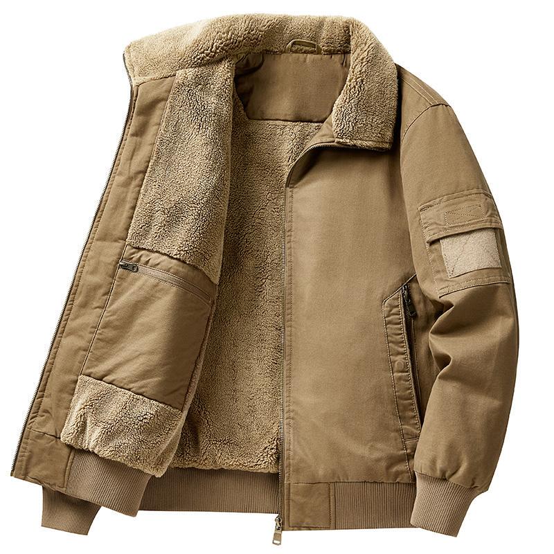 Men's Cotton Coat with Lamb Wool, Winter Fleece-Lined Jacket, Loose Fit, Large Size, Middle-Aged, Warm, Casual, Retro Cotton Jacket for Men