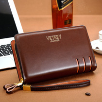 Handbag Mens Leather Handbag Pumps Business Handwallet Large Capacity Double Zip Coal Soft Purpose