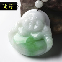 Burmese Jade Buddha male pendant men and women necklace glutinous seed Yang green floating flower Jade Buddha ice seed green jade pendant pendant