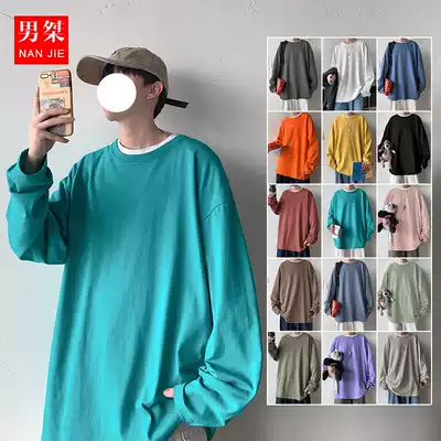 oversizeT shirt men's long-sleeved super fire cec solid color round neck thick cotton T trendy men with trendy handsome bottoming shirt