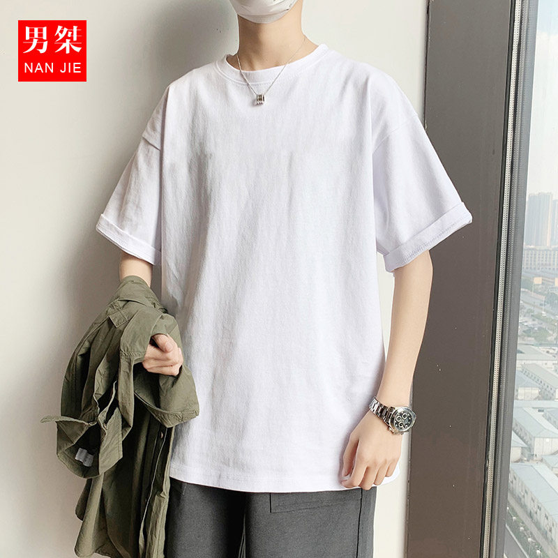 2022 New ordinary short sleeve blouses T-shirt Tide Brands Clothes Trend White T-shirt Harbor Wind Suit for a man