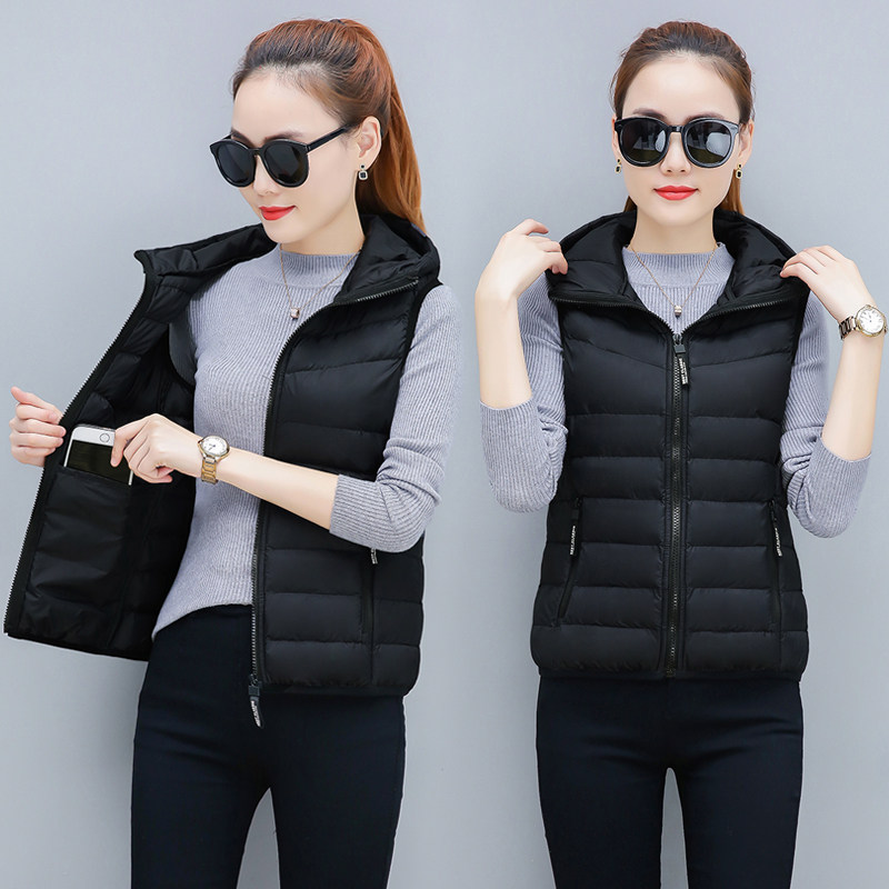 短款马甲女秋冬装2019新款韩版时尚百搭连帽背心小马夹棉衣外套