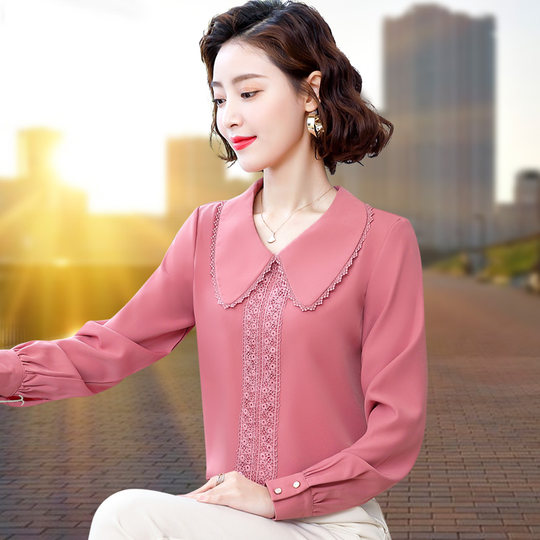 Long-Sleeved Lace Chiffon Shirt for Women, Stylish and Fashionable, 2025 Spring and Autumn New High-End Base Shirt