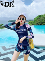  DK split swimsuit womens long-sleeved boxer sports sunscreen slim and thin 2021 new color hot spring swimming suit