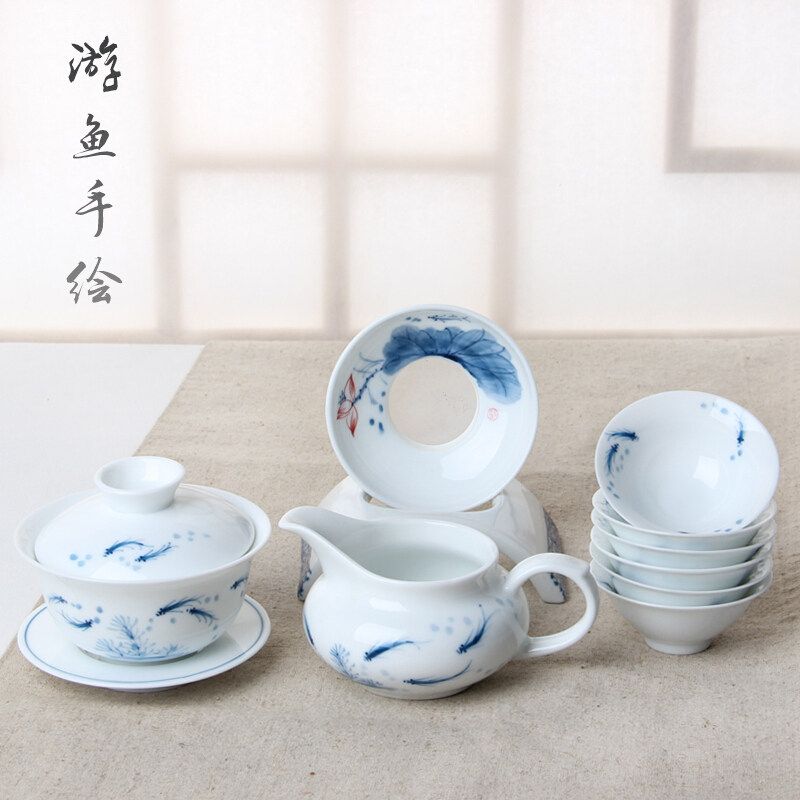 Jingdezhen Handmade Gongfu Tea furniture set of ceramic cover Ceramic Cover Bowl Bucket Hat Cup Brief White Porcelain Tea Maker Whole Set
