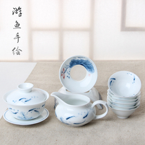 Jingdezhen hand-painted kung fu tea set ceramic bowl bucket Cup simple white porcelain tea maker set