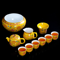Enamel kung fu tea set home gift whole set of ceramic teapot tea cup tea maker gift box