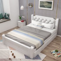 Bed modern minimalist wood 1 8 m light luxury home Nordic master bedroom White single 1 5 meters American double bed