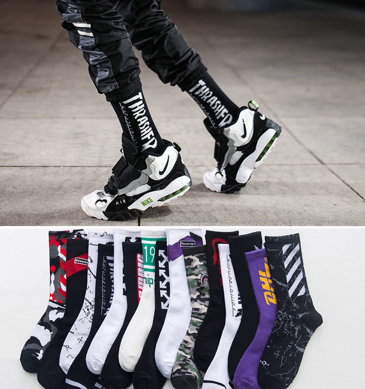 Men's Spring and Summer Mid-Calf Socks, Sports Long Socks, Trendy Long Socks, Black Versatile Men's Long Socks