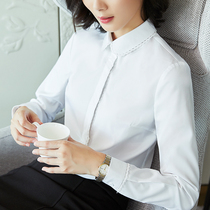 White shirt womens long-sleeved doll collar 2021 spring new lace hook flower hollow round neck European and American college style shirt