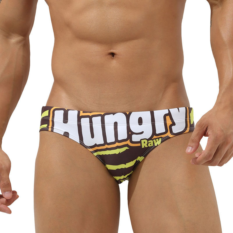 Triangle swim pants sexy low waist men fashion digital printed alphabet tiger strap with rope for leisure adult speed dry