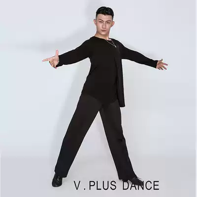 V PLUS DANCE high Snow Brand men's Latin DANCE exercise suit black long sleeve fake two top