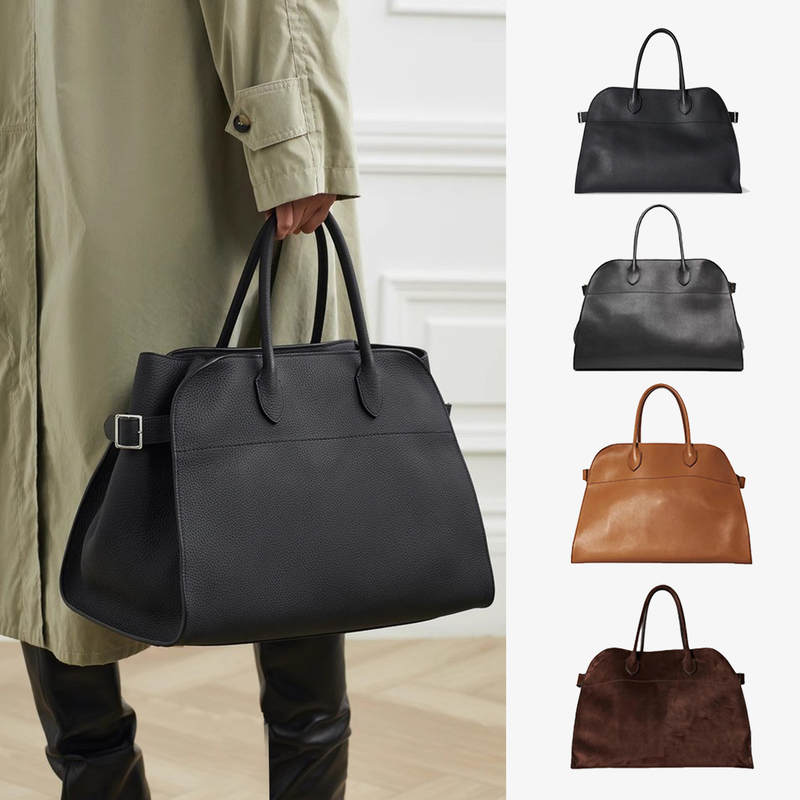New Margaux Leather Tote Bag, Genuine Leather Large-Capacity Bag, Niche Commuter High-End Black Handbag