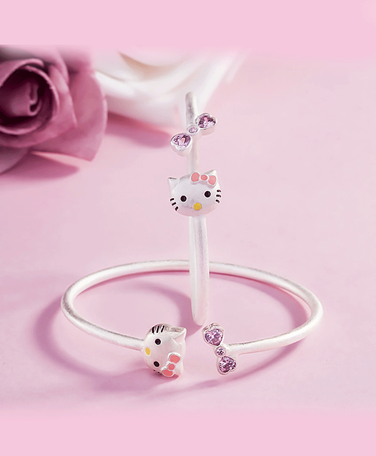 S925 sterling silver bracelet trẻ em hello kitty dễ thương cartoon Hello Kitty bé vòng đeo tay cha mẹ và con