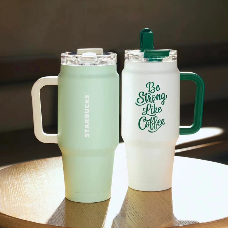 Zhaohang Co-Branded Starbucks Travel Mug, Large Capacity Stainless Steel Double Drinking Mouth with Straw, High Aesthetic Value Travel Mug 880ml