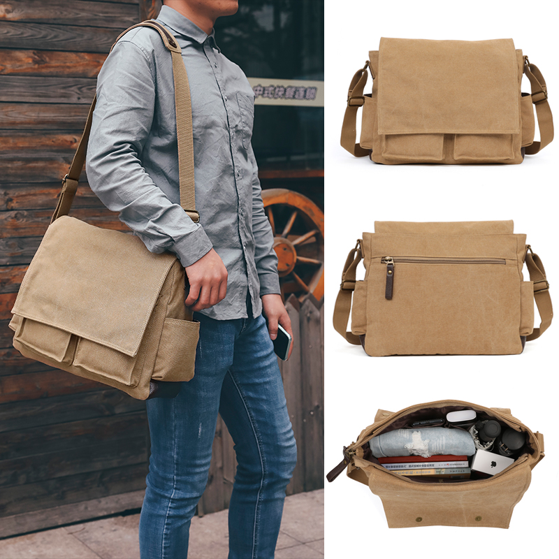 Inscriptions Canvas Bag Men's Single Shoulder Bag SHOULDER BAG CROSS Slanted Satchel Bag men's bag Fuchsatchel Ancient Satchel Casual Minimalist
