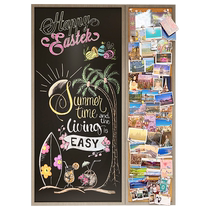 Cishanjia solid wood frame magnetic blackboard cork board combination school home childrens wall-mounted large blackboard magnetic writing graffiti drawing board entrance decoration message photo wall on the wall can be customized