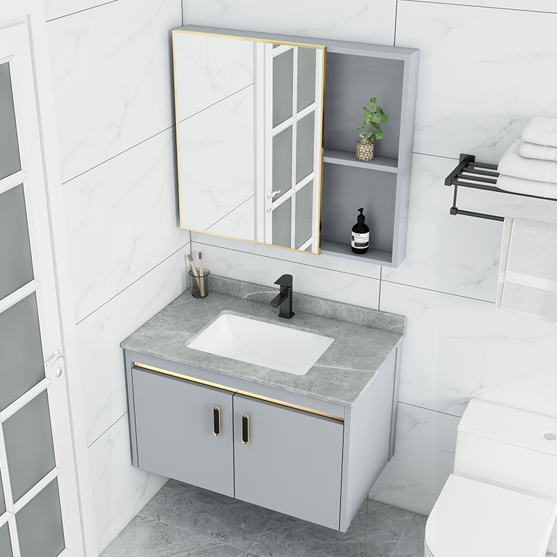 Nordic Light Extravagant Space Aluminum Alloy Rock Board Bath Cabinet Combined Makeup Room Wash Wash Washbasin Integrated Toiletries Pool