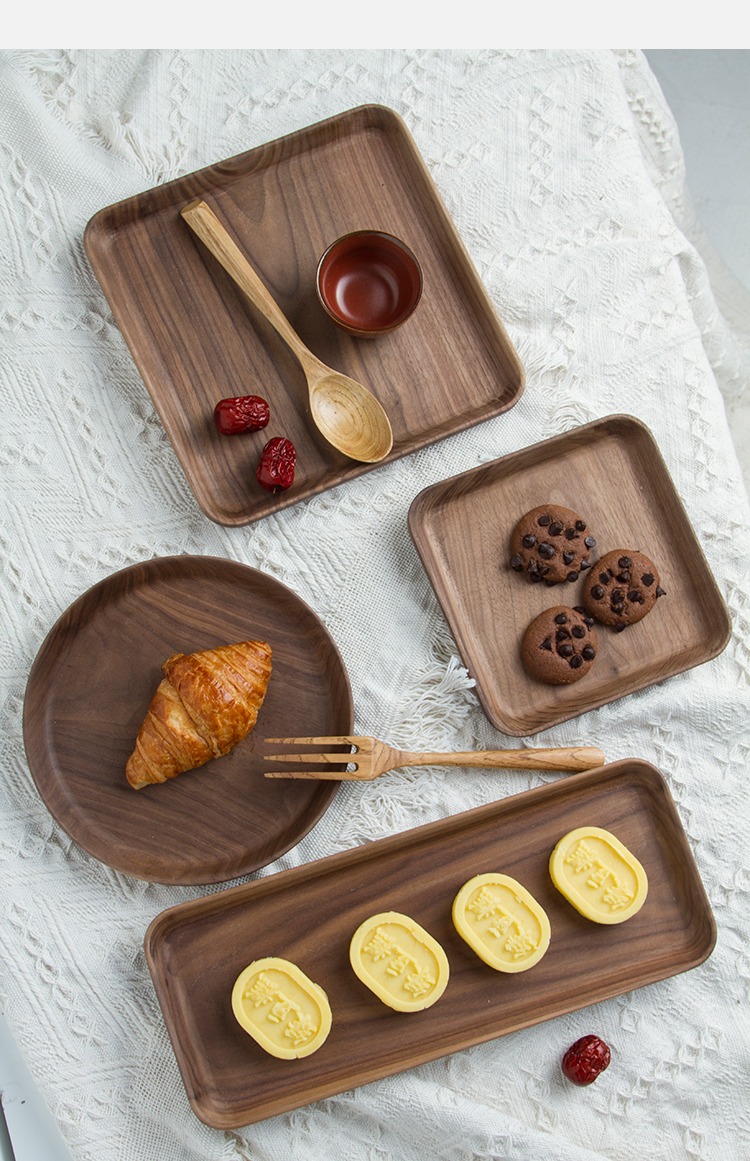 Đồng giáo sư Black Walnut tráng miệng tấm Handmade toàn bộ gỗ tròn tấm phong cách Nhật Bản khay ấm chén bằng gỗ