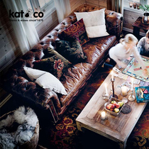 KatCo American country retro crack leather sofa Nordic vintage head layer oil wax leather made old LOFT furniture