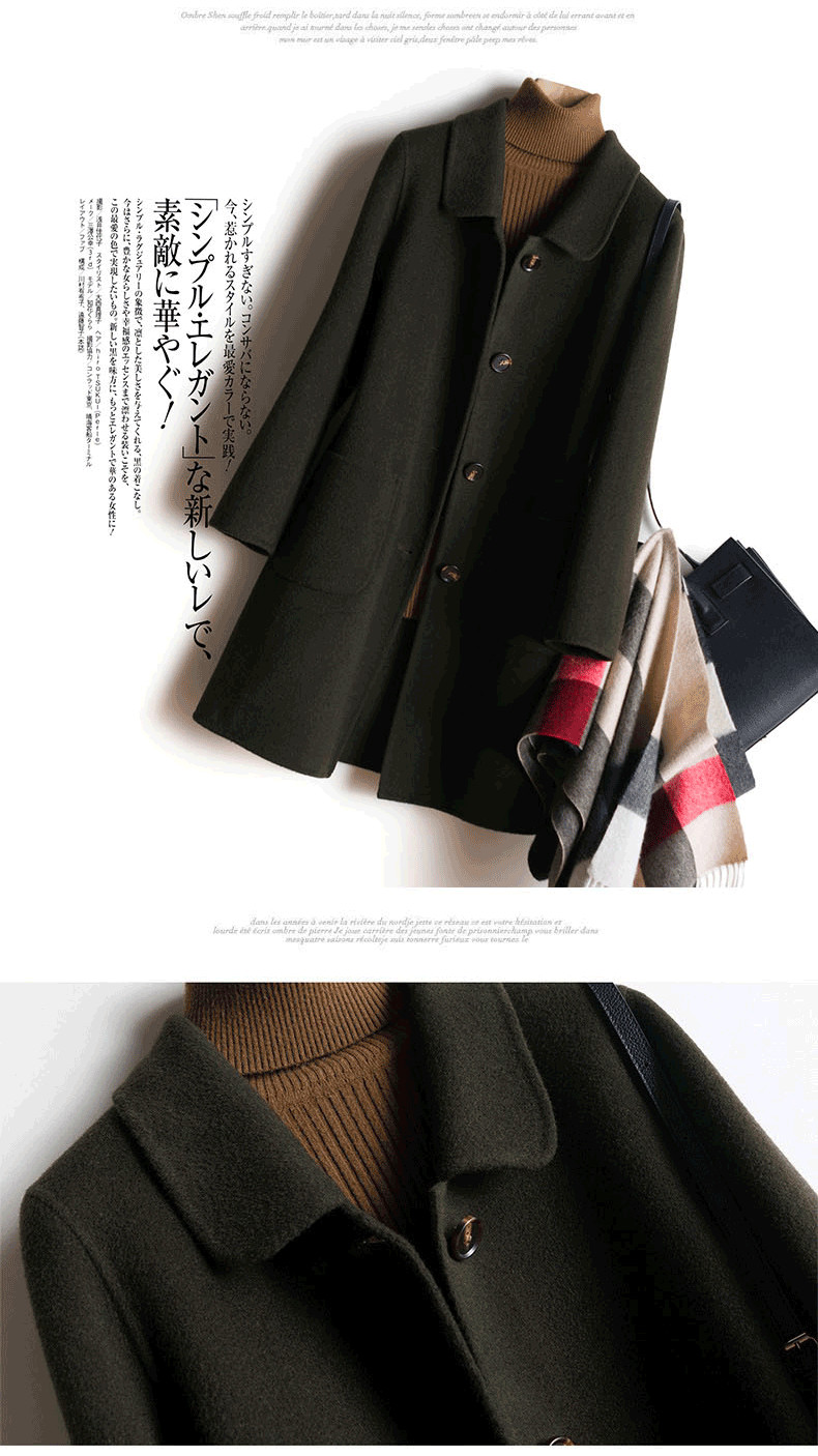 Áo khoác cashmere cao cấp hai mặt mới dành cho nữ Phần giữa phiên bản Hàn Quốc của áo len tự trồng tất cả len cỡ lớn chống mùa áo jacket nữ