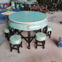 Jingdezhen characteristic craft porcelain wood combined with porcelain table stool Antique ceramic table combination furniture large round dining table