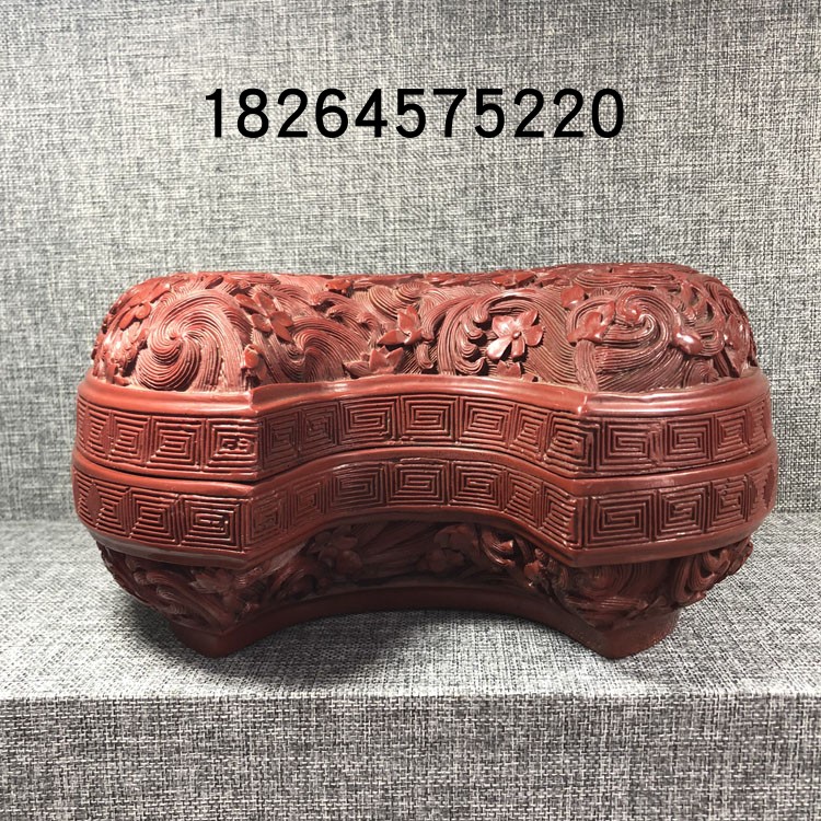 古董老漆器传世清代乾隆年制剔红雕漆元宝形捧盒瓜果盒古玩老货