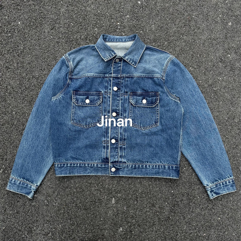 [in Stock] Jinan Nissan Type2 Washed Dark Blue Quartzite Pattern Denim Jacket Cleanfit Style