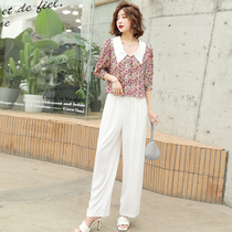 Set female college wind age 2020 new womens casual fashion temperament foreign style summer print two-piece set