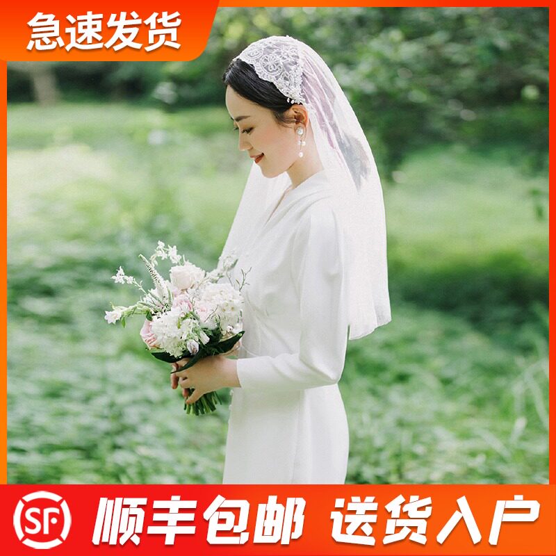 Bridal wedding travel veil headdress Super Sen Sen Korean photo studio photo photo props Vintage lace hat yarn